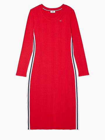 Női Tommy Hilfiger Essential Ribbed Midi Dresses Piros | HU 73KOR